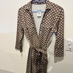 J. McLaughlin Geometric Brown Wrap Dress